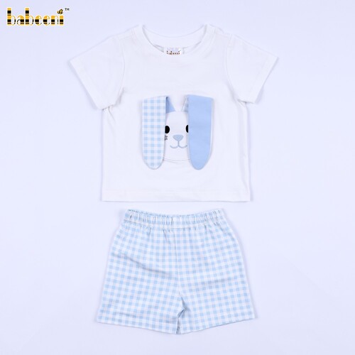 Applique Easter Outfits In White With Bunny For Boy - BB3180